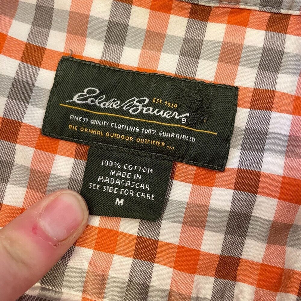 Eddie Bauer Check Shirt Men’s M Short Sleeve Button Down Gray Orange - Picture 4 of 16